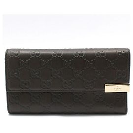 Gucci Dunkelbraunes Sima Sima Portemonnaie mit goldenem Logo