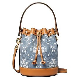 Tory Burch Borsa bucket Mini Monogram Denim rigenerata