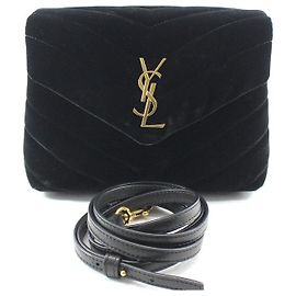 Saint Laurent Borsa a tracolla Lulu Toy in scamosciato nero e metallo dorato con monogramma
