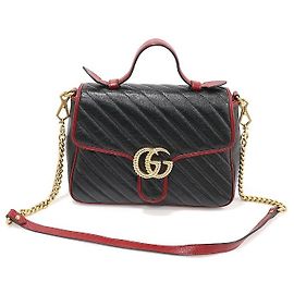 Gucci Borsa a mano Matelassé nero e rosso con catena dorata GG Marmont Small