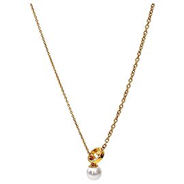 Gucci Perlen-Tropfen-Halskette mit ineinandergreifenden Goldgliedern