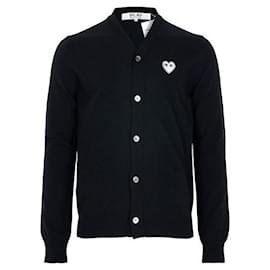 Comme Des Garcons Wollstrickjacke mit schwarz-weißem Herz-Logo