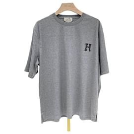 Cheval Leder Logo Crewneck T-Shirt Grau - Hermès