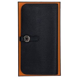 Hermès Portafoglio Lungo Dogon Recto Nero Argento