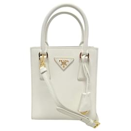 Mini Galleria Saffiano Top-Handle-Tote-Bag mit Weißgold-Beschichtung - Prada