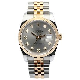 Rolex Relógio Datejust Masculino com Mostrador Cinza Combinado e Diamantes Originais