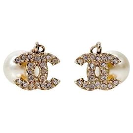 Chanel Orecchini pendenti con perle e cristalli logo CC per donna Oro