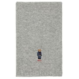 Ralph Lauren Sciarpa in maglia con motivo orsetto in denim tinta unita