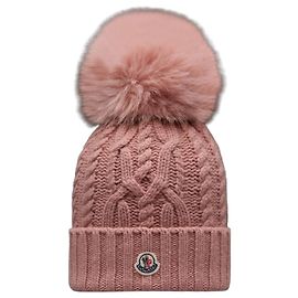 Kaschmir-Beanie mit Fuchsfell-Bommel mit Moncler Logo Patch