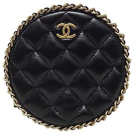 Chanel Borsa a tracolla rotonda con croce running e catena dorata in pelle di agnello nera