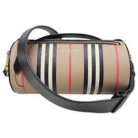 Burberry Icon Stripe Canvas Strap Cylindrical Bag