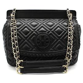 Borsa a tracolla Marion in pelle trapuntata nera con catena dorata - Tory Burch