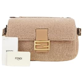 Fendi Pink Shearling Lammfell Multi Baguette Tote und Schultertasche