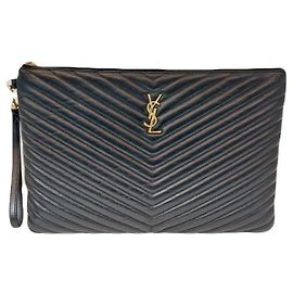 Saint Laurent Clutch Matelassé Monogramma Chevron Nero YSL