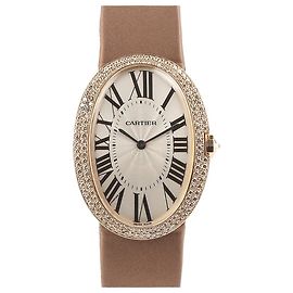 Cartier Benua Large Uhr mit transparentem Gelbgoldgehäuse und Diamantlünette für Damen