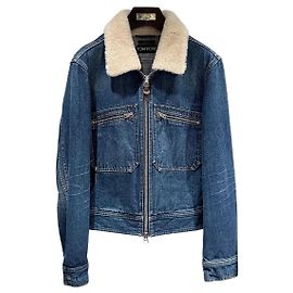 Tom Ford Denim-Bomberjacke in Blau mit Shearling