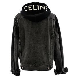 Céline Trucker Denim-Jacke mit Kapuze und Logo auf dem Rücken