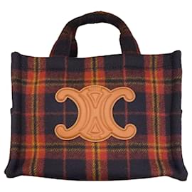 Piccola Cabas in pelle di vitello con tessuto tartan - Céline