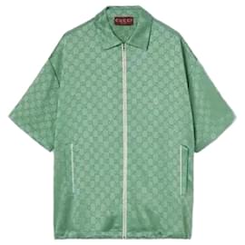 Gucci Camisa de manga corta en satén GG de corte relajado