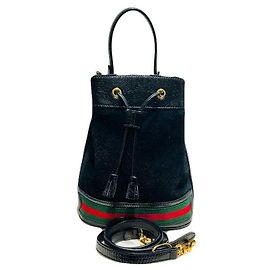 Gucci Black Small Suede Ophidia Web Bucket Bag Tote Bag Shoulder Bag