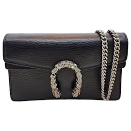 Gucci Mini borsa a tracolla Dionysus in pelle nera con cristalli e catena