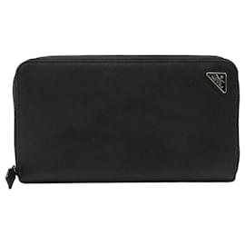 Saffiano Leder Reißverschluss-Langgeldbörse Schwarz - Prada