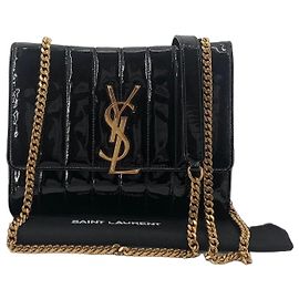 Saint Laurent Portafoglio con catena in vernice nera e catena dorata