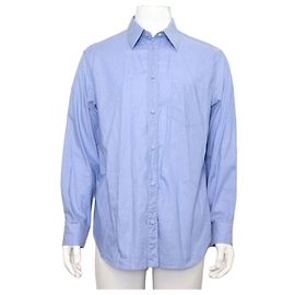 Gucci Blaues Oxford-Hemd für Herren aus Baumwolle mit doppelt besticktem Logo