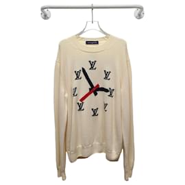 Strickpullover mit Intarsia-Uhr-Motiv, Farbe Elfenbein - Louis Vuitton