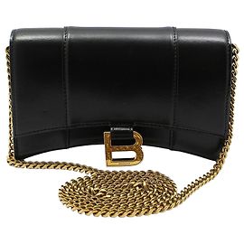 Balenciaga Mini bolso bandolera crossbody Hourglass WOC en piel box calfskin negro brillante