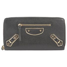 Balenciaga Cartera Larga con Cremallera y Borde Metálico Gigante Negra