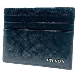 Prada Black Grey Two-Tone Saffiano Cardholder Unisex