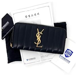 Saint Laurent Viki Monogramm Langgeldbörse Schwarz