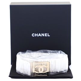 Chanel White Banded Lambskin Gold CC Women's Belt