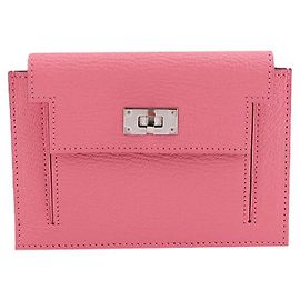 Hermès Cartera compacta de bolsillo con herrajes plateados