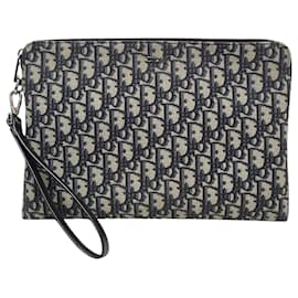 Beige Black Oblique Jacquard Zip Clutch Bag - Dior