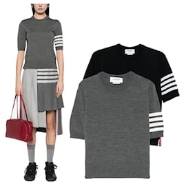 Diagonal gestricktes Kurzarm-Shirt aus Merinowolle - Thom Browne