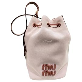 Borsa a secchiello in tela e pelle Beige Brandy - Miu Miu