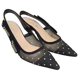 Dior Décolleté slingback in scamosciato nero e oro a pois