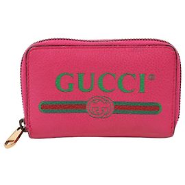 Gucci Cartera de tarjetas con cremallera rosa Front Web Logo