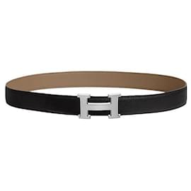 Hermès Cinturón de cuero reversible para hombre Safari negro con hebilla plateada mate