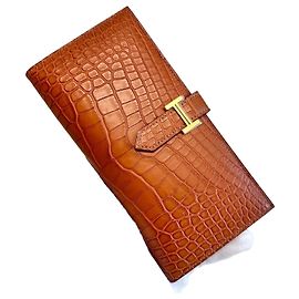 Hermès Cartera Bearn Croco Matte Croco Oro