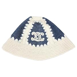 Novo Chapéu Bucket de Denim e Lã de Crochê Triomphe - Céline