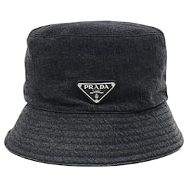 Denim Bucket Hat in Schwarz mit Dreieck-Logo - Prada