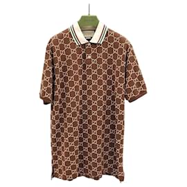 Polo in cotone elasticizzato marrone gg GG - Gucci