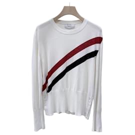 Striped Three-Stripe Knit White - Thom Browne