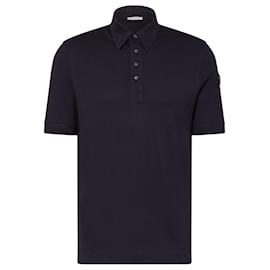 Moncler Double Leather Logo Poloshirt Navy