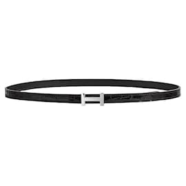 Hermès Mini Cintura con Fibbia in Pelle di Coccodrillo da Donna Argento Focus Noir