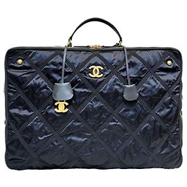 Chanel Borsa da viaggio in nylon GROSSGRAIN con finiture dorate Nero