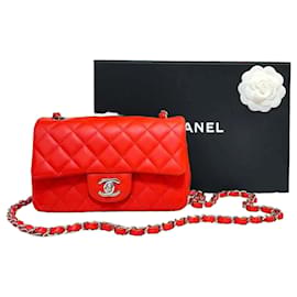 Chanel Borsa Mini Flap Classic in agnello Rosso/Argento Crossbody